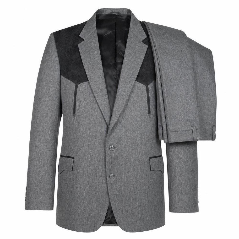 VTG Circle S Western Suit Mens 52L 2 Piece Rockabilly Cowboy Gray Black USA Made
